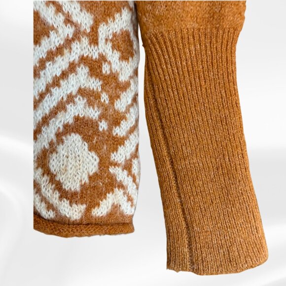 Free People Small Turtleneck Sweater Brown Cream Fair Isle Alpaca Mohair NWOT - Picture 10 of 13